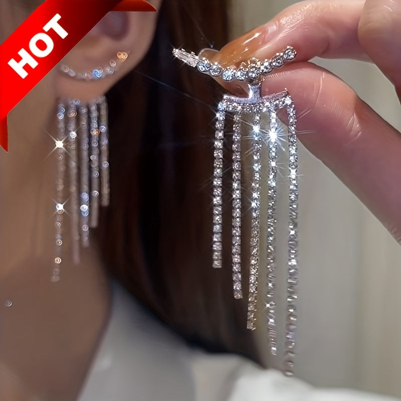 Женские серебряные серьги-кулоны из меди с кисточками и цирконием, украшения