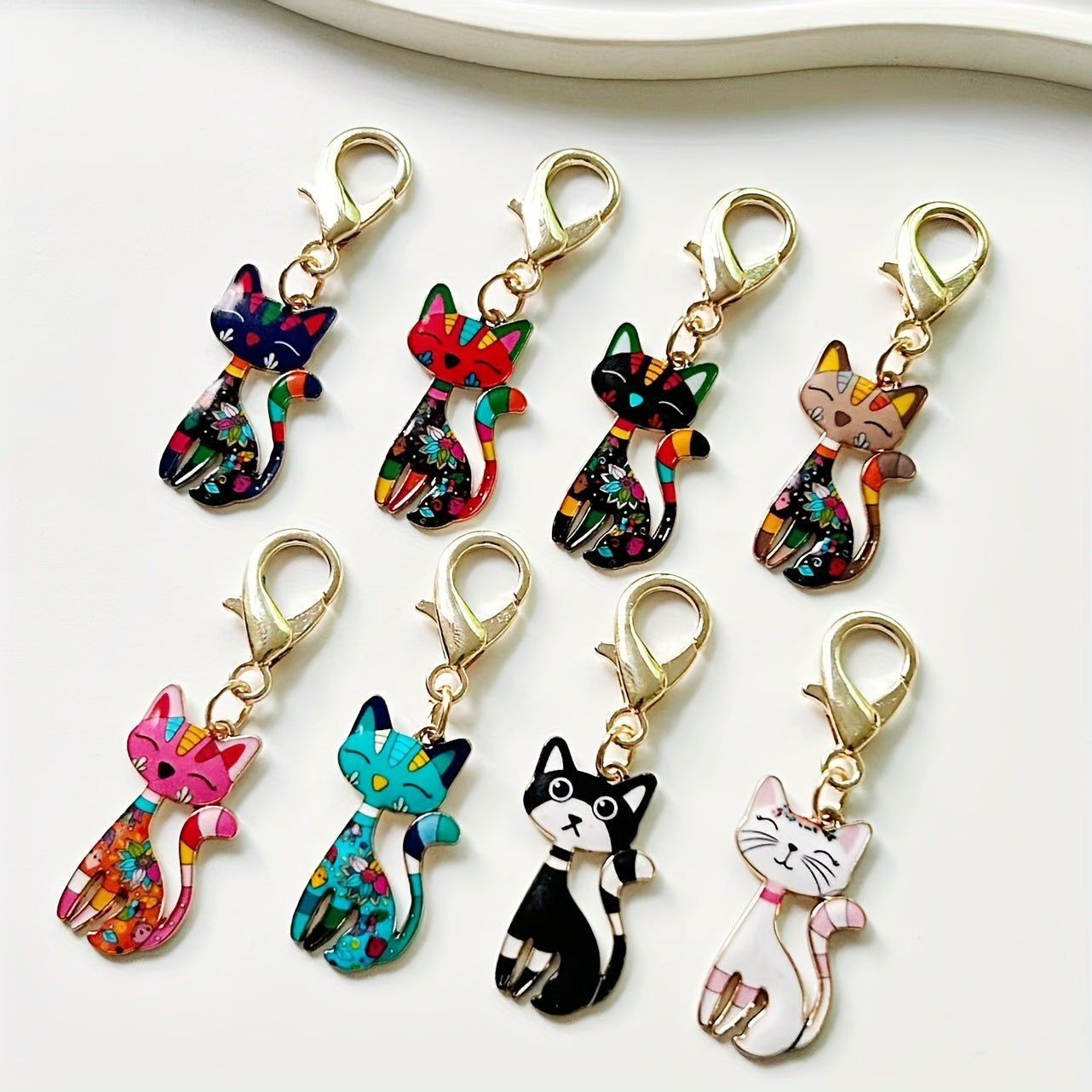 Cat-Shaped Keychains Set, Zinc Alloy, Cartoon Animal Pendants for Bags and Keys