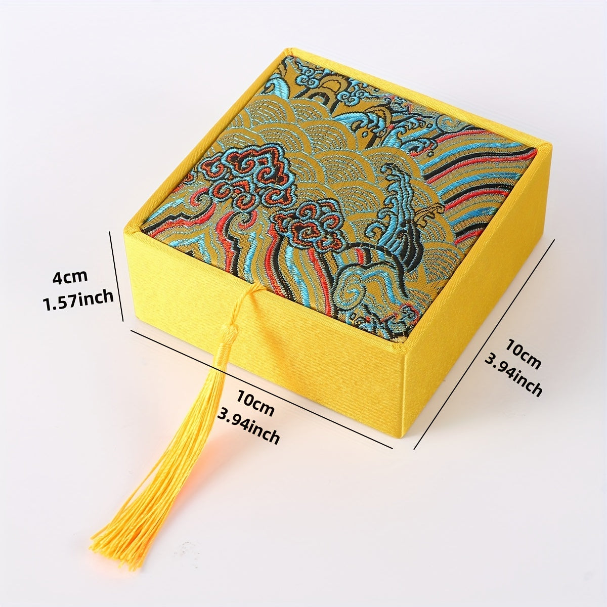 Chinese Style Storage Box with Tassel and Ancient Poetry Fabric Brocade for Jewelry Organizer