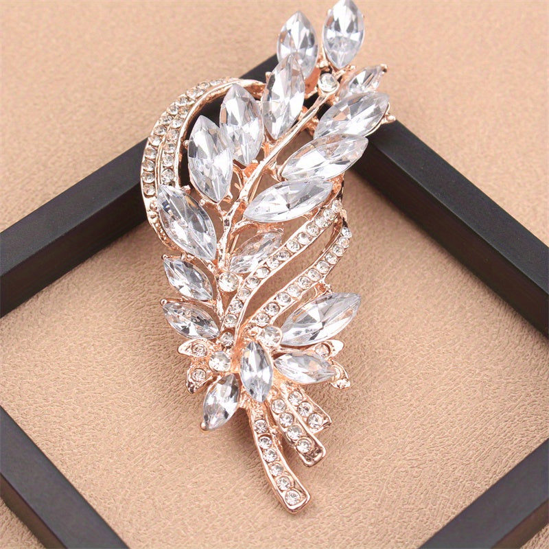 Elegant Rhinestone Flower Brooch Irregular Faux Floral Jewelry for Women
