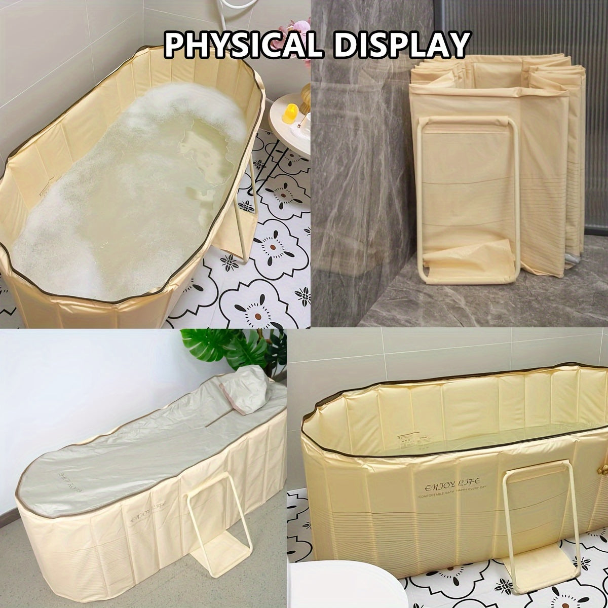 Portable Folding Bathtub with Lid for Home Balcony Patio Use