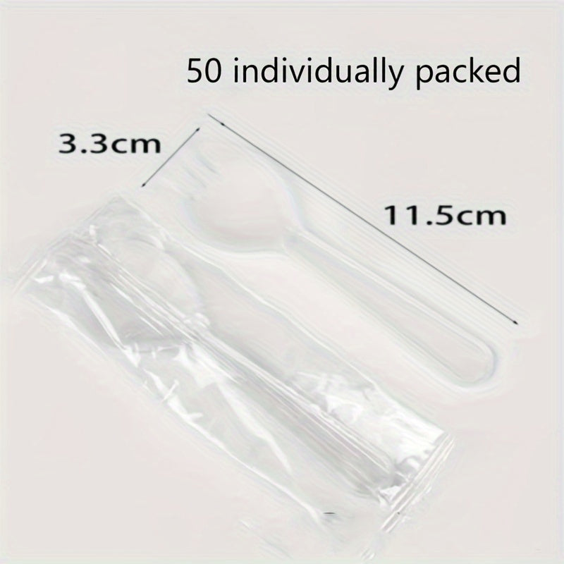 Shirinliklar uchun bir martalik plastmassa qoshiq va vilkalar to'plami, 50 yoki 100 dona