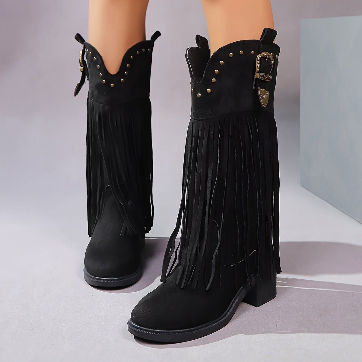 Women's Tassel Design Slip-On Chunky Heel Boots All-Season Comfortable