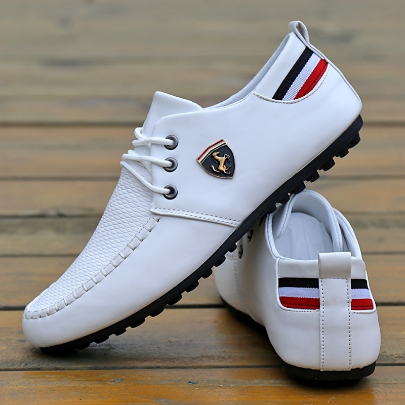 Zapatillas deportivas casuales para hombre, de caña baja, punta redonda, microfibra, cuero sintético, suela de goma