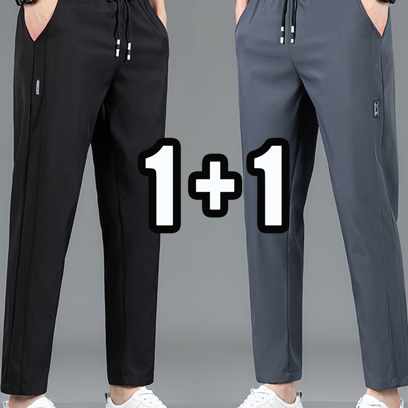 Men's Casual Drawstring Pants Breathable Quick-Dry Polyester for Outdoor Hiking in Black Navy Blue