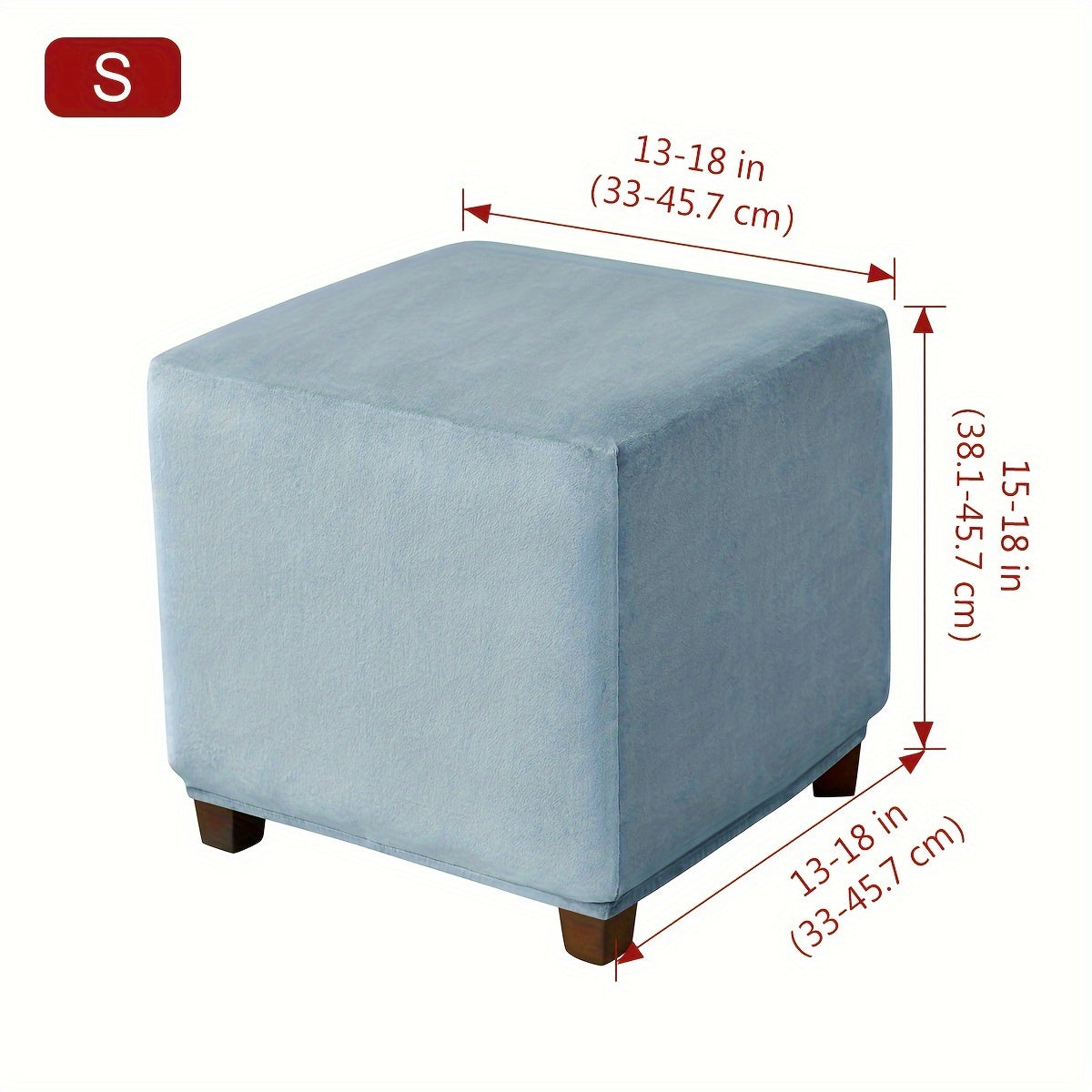 Funda de terciopelo plateada para reposapiés para taburete pequeño cuadrado