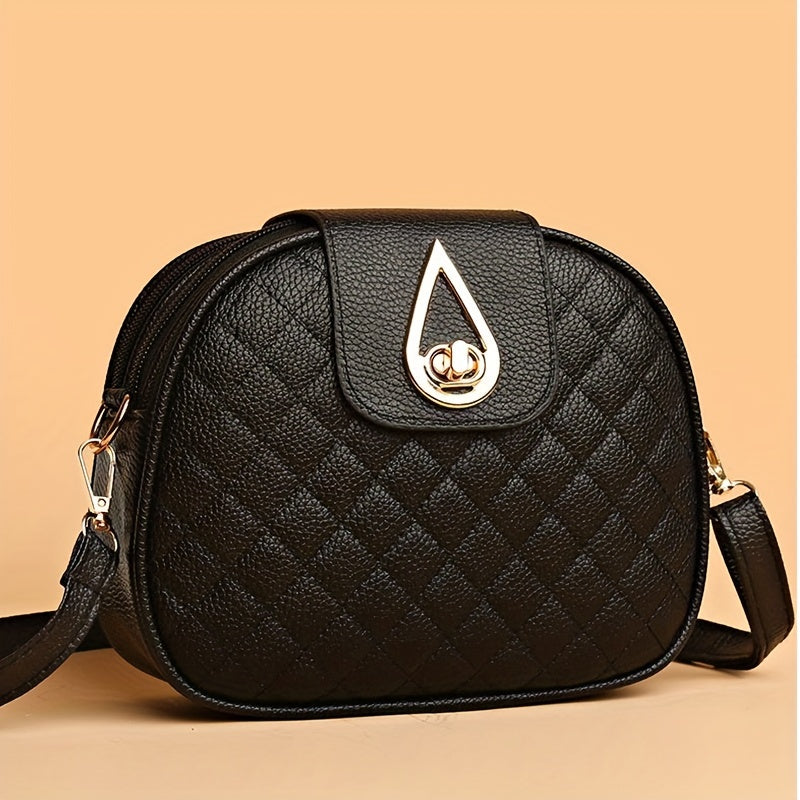 Vintage Faux Leather Crossbody Bag for Women Black Quilted Adjustable Strap Phone Pocket