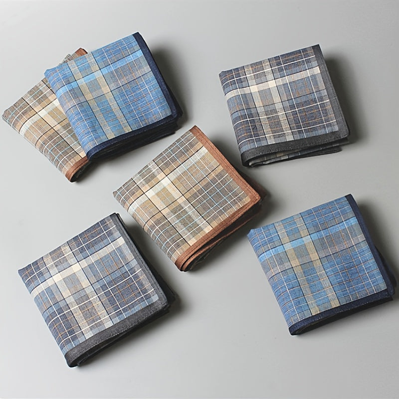 Set of 6 Men's Cotton Plaid Handkerchiefs 39.88cm for Sweating and Gift Giving