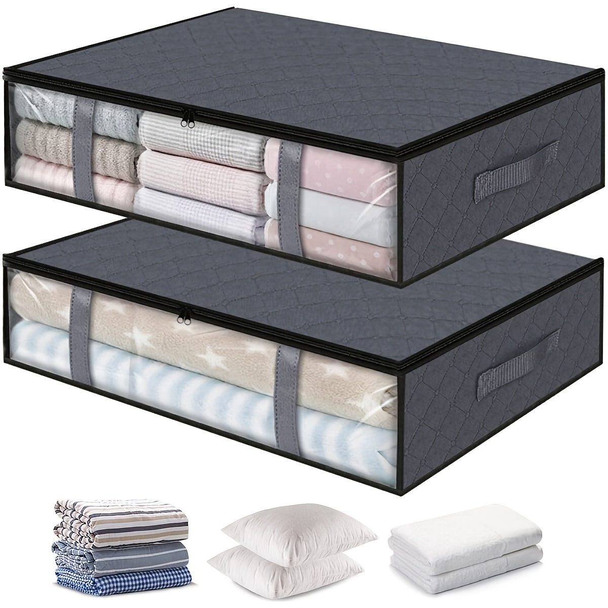 Underbed Storage Bag Set with Moisture-Proof Plastic Windows for Clothes and Blankets