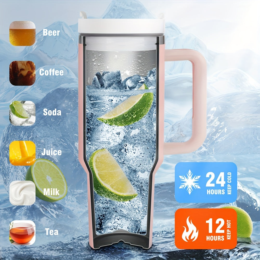 Taza de viaje de acero inoxidable con tapa y asa para bebidas de verano