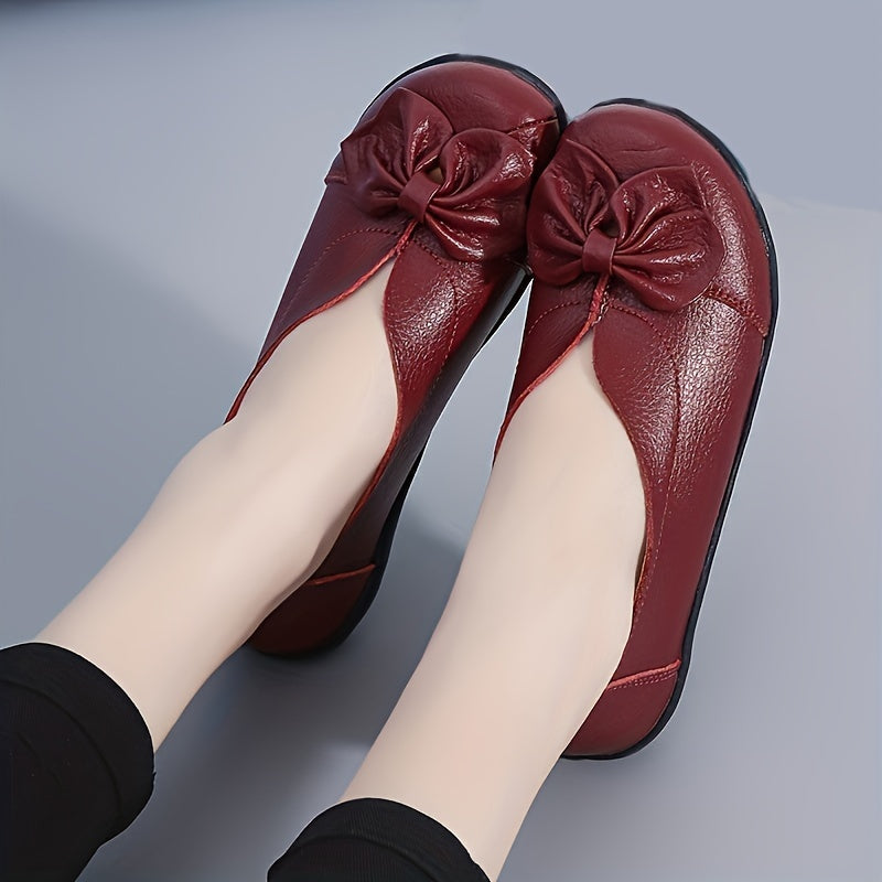 Women’s Bowknot Loafers Slip-On Flats Solid Colors Casual Shoes