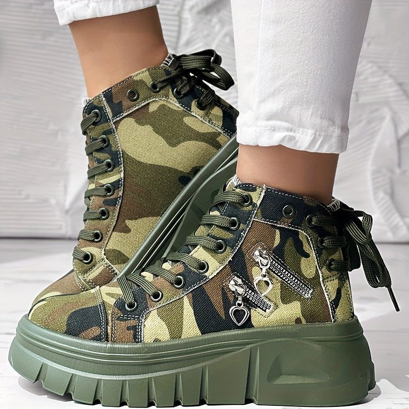 Zapatillas de mezclilla para mujer con cordones, plataforma, cremallera lateral, zapatos casuales