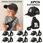 Children's Alphabet Baseball Cap and Shoulder Bag Set for Kids 3-14 Polyester Black
