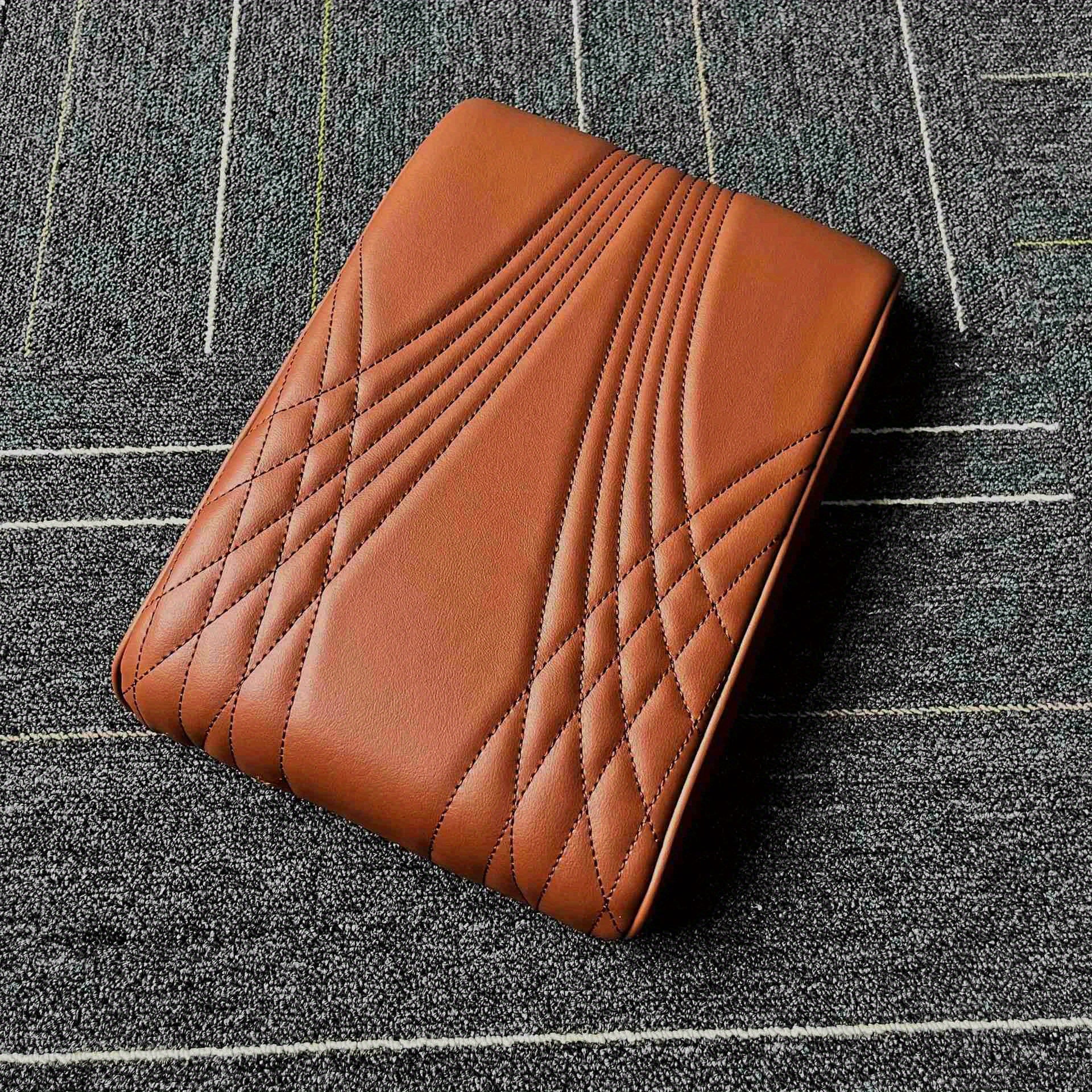 Unisex PU Leather Car Armrest Cushion with Memory Foam Black Quilted