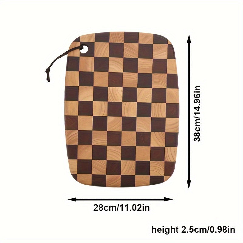 Checkered Pattern Rubber Wood Cutting Board Double-Sided Food Safe Chopping Block
