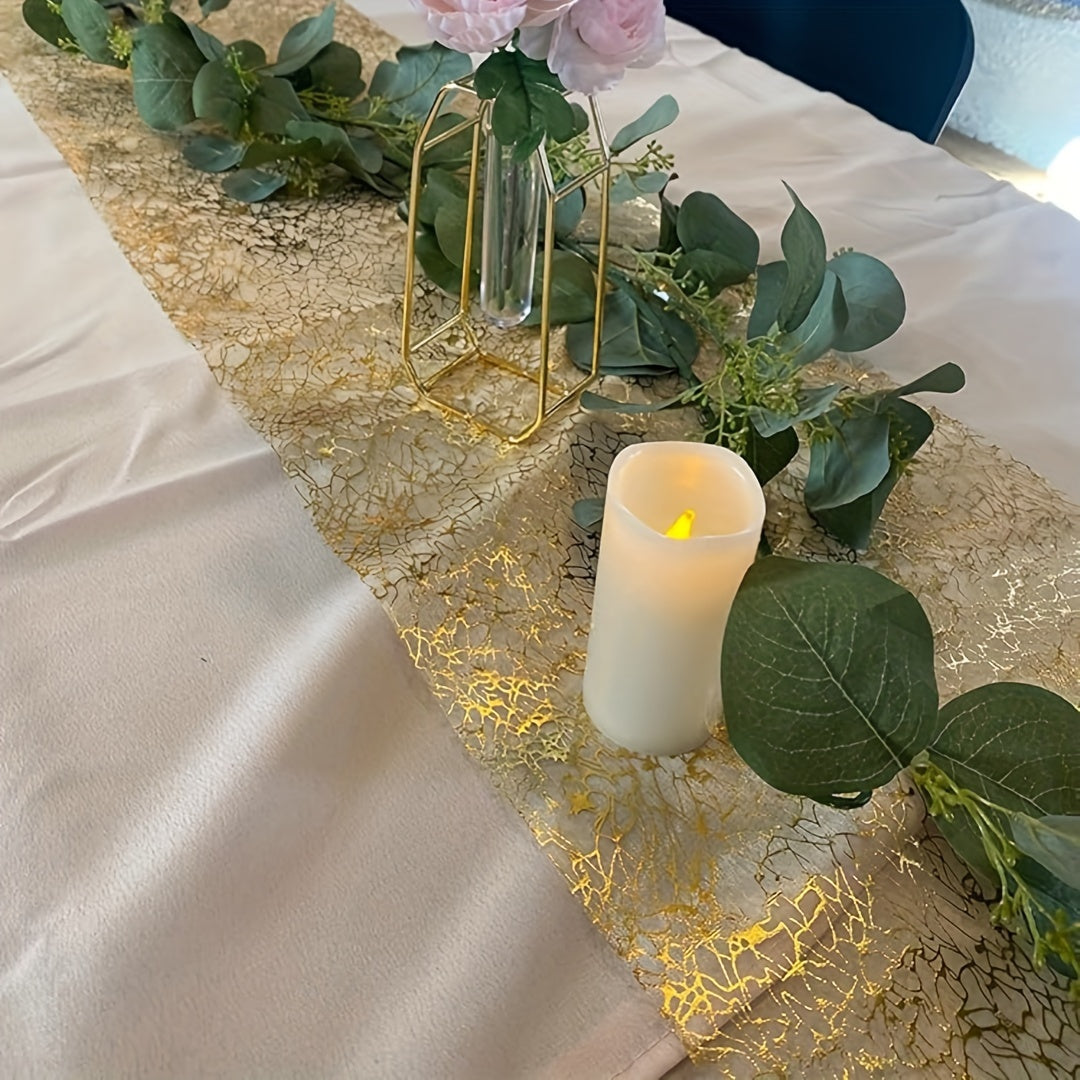 Golden Glitter Metal Foil Mesh Table Runner for Weddings Parties and Home Decor