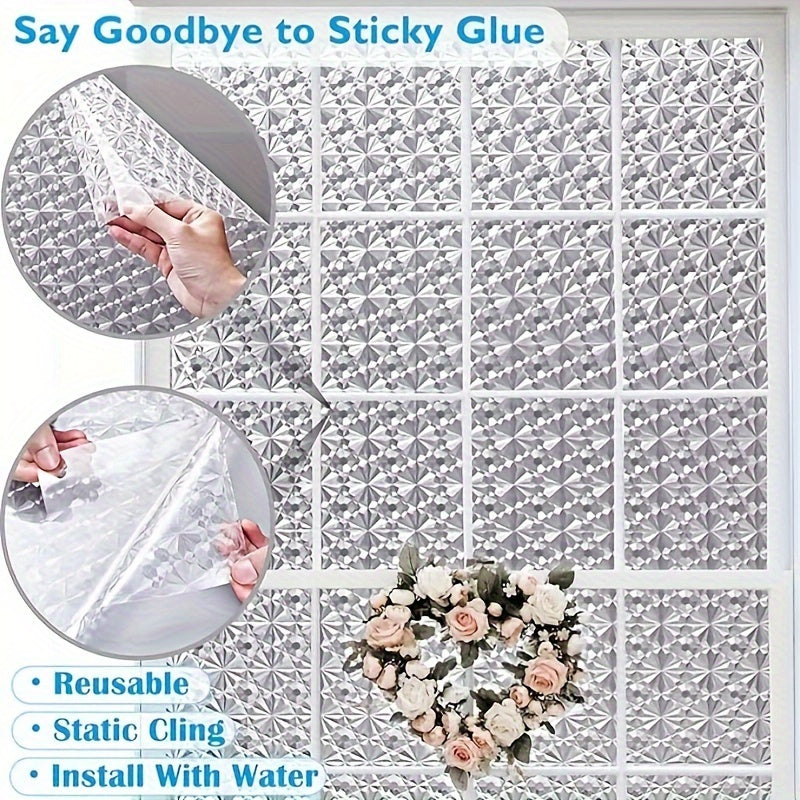 Decorative Diamond Pattern Privacy Glass Film 10mil PVC Static Cling for Home Office