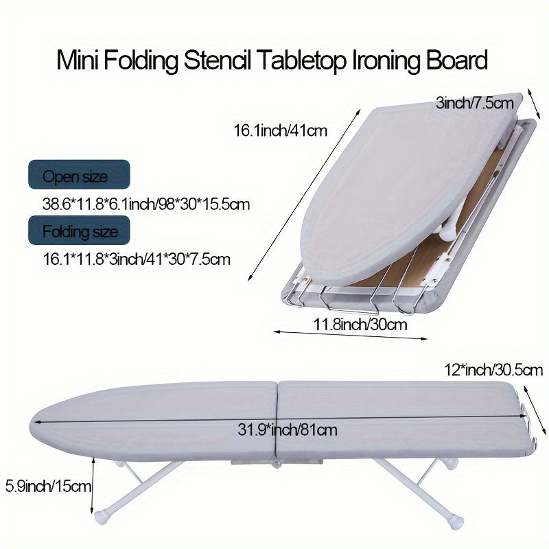 Small Folding Tabletop Ironing Board Portable Compact Non-Stick Cover Stylish Design