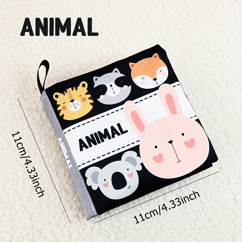 Bola va kichkina yoshdagi bolalar uchun bolalar uchun yumshoq mato kitobi, yuqori kontrastli qora va oq rangli rang-barang tasvirlar, toksik bo'lmagan ta'limiy o'yinchoq