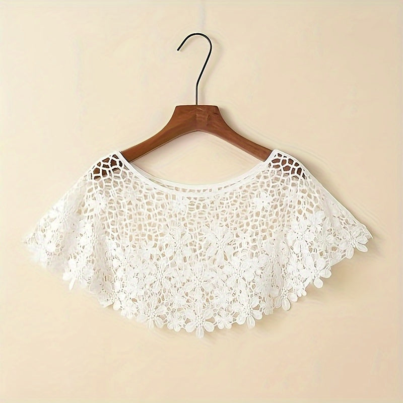 Hollow Lace Shawl Pullover Cape and Monochrome Skirt Set for Summer Women