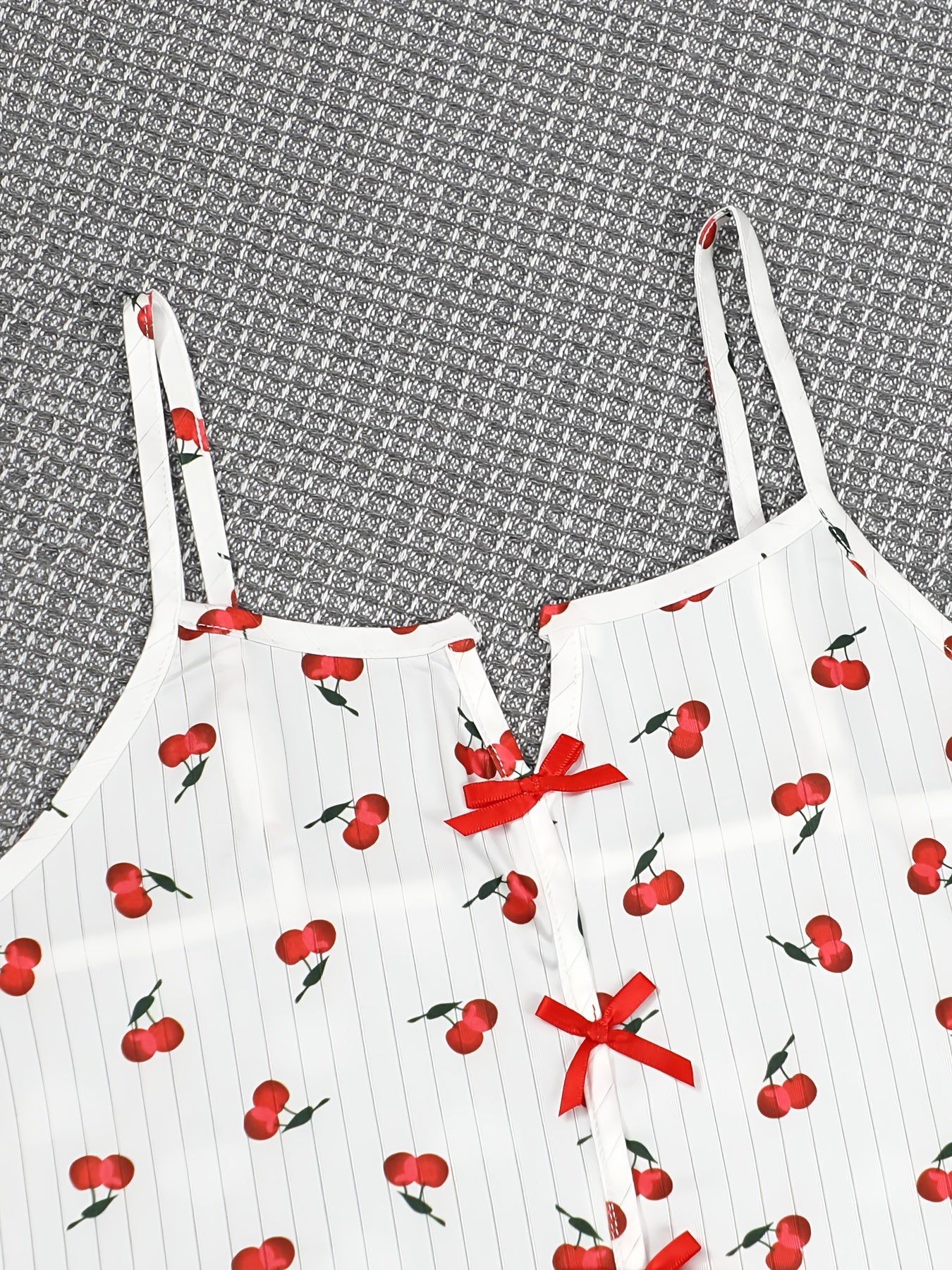 Women's Cherry Print Pajama Set with Spaghetti Straps and Long Pants