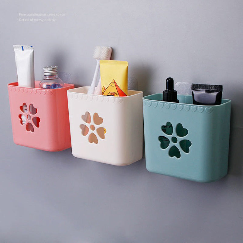 Punch-Free Wall Storage Rack Rectangular Plastic Organizer for Kitchen Bathroom Bedroom