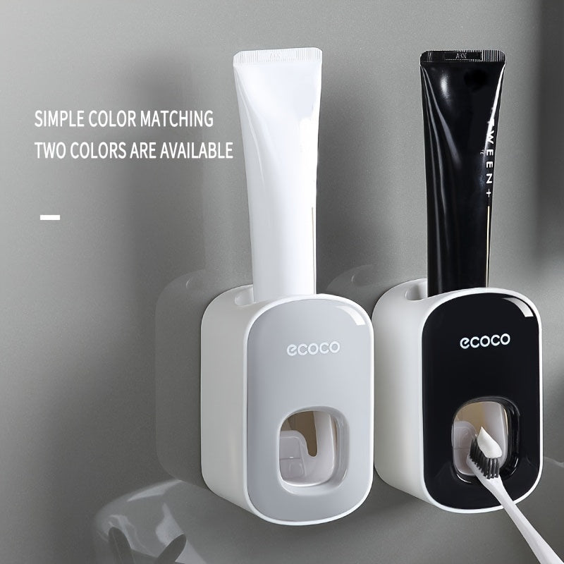 Automatic Toothpaste Dispenser Wall-Mounted Toothbrush Holder No-Drill Squeezer