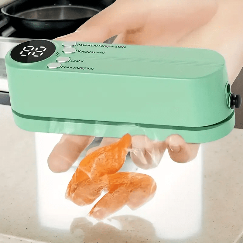 1200mAh batareyaga ega USB qayta to'ldiriladigan mini vakuum yopishtiruvchi, LED indikator chirog'i va kesgich bilan. Uy, maktab, tijorat oziq-ovqat saqlash, oshxona va ochiq havoda foydalanish uchun mos.