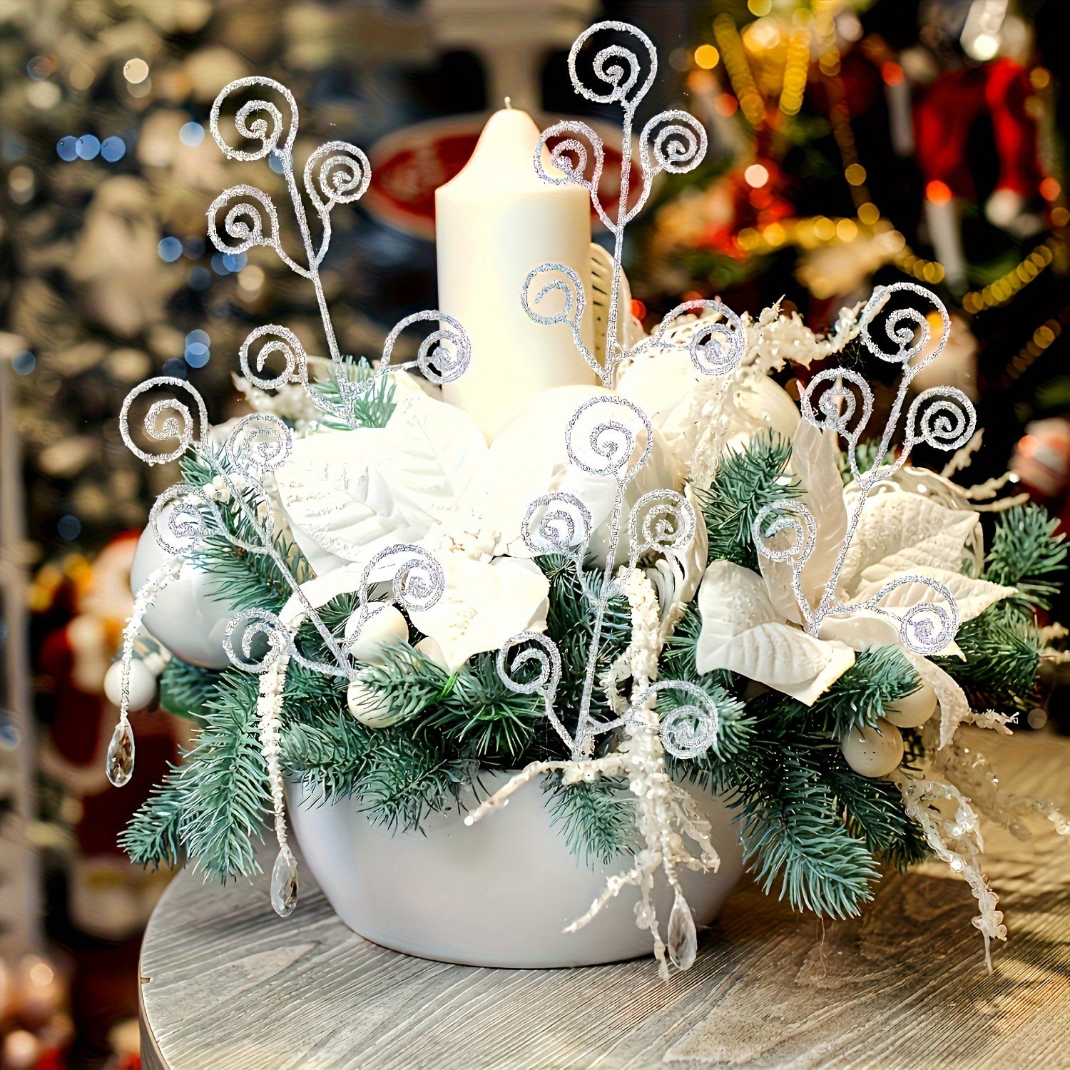 12-Pack Red Candy Circle Leaves Artificial Pine Tree Topper for Christmas and Eid