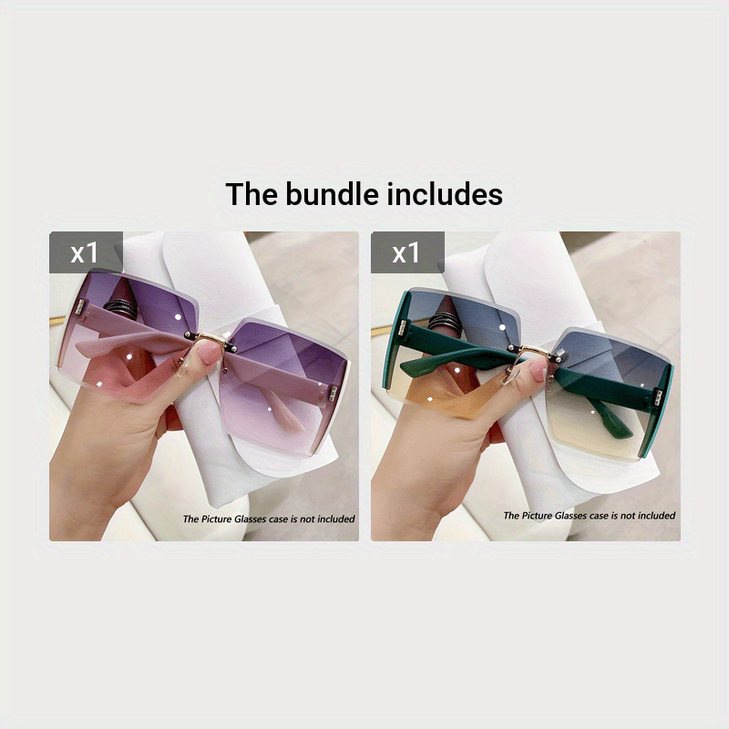 Gafas de lentes ombré oversized unisex sin montura con borde cortado, gafas de moda para playa y exteriores
