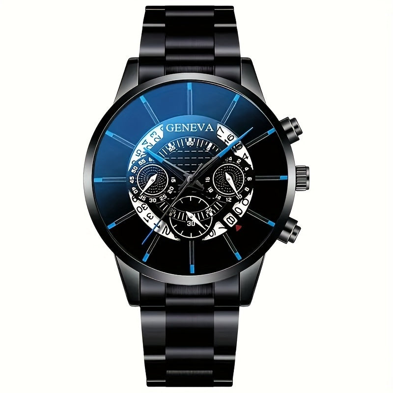 Set of 2 Men's Round Dial Quartz Watches with Woven Bracelets for Gift Giving