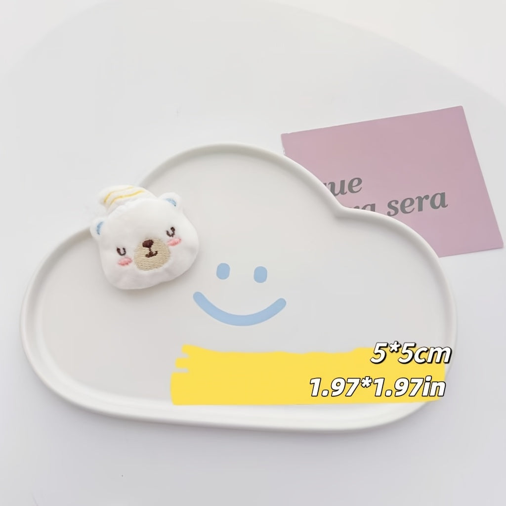 Set of 4 Cartoon Animal Brooch Pins for Women Fabric Rabbit and Bear Accessories for Clothing and Decor