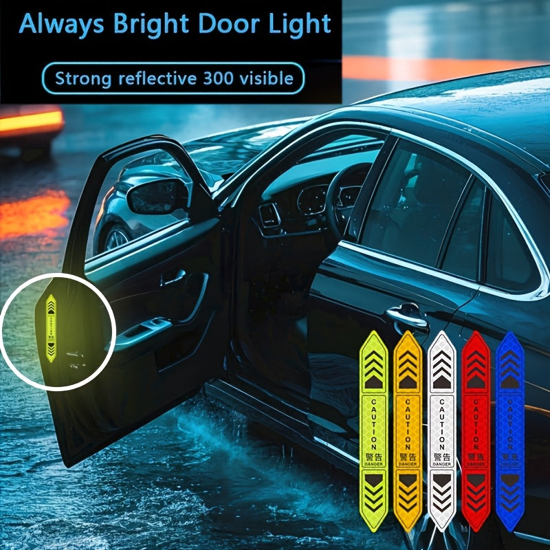 4pcs Car Door Warning Stickers Reflective Tape Night Visibility Body Strips