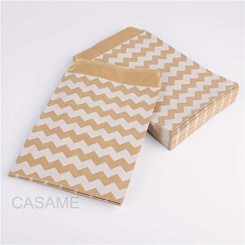 50pcs Kraft Paper Bags 15x10cm Wave Dot Brown and Wine Red for Gifts and Events