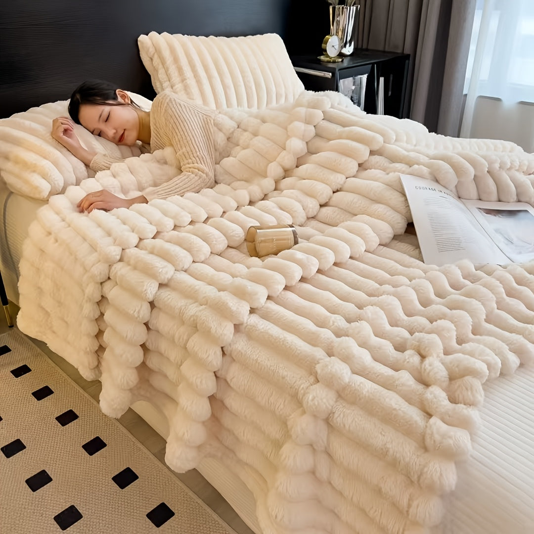 Manta de pelo sintético de conejo suave y acogedora para todas las estaciones, para sofá, cama, viajes, regalo