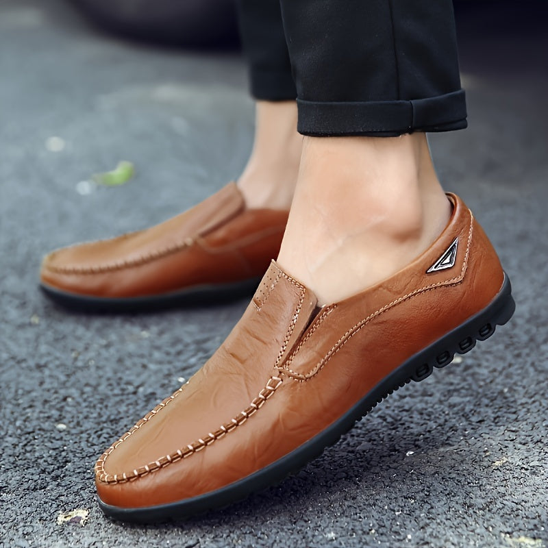 Men's Split Cow Leather Loafer Shoes with Rubber Sole for Office Casual Wear