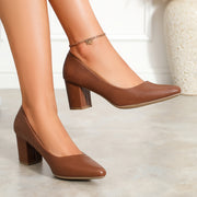 Women's Breathable Pointed Toe Block Heel Pumps Solid Color All-Season