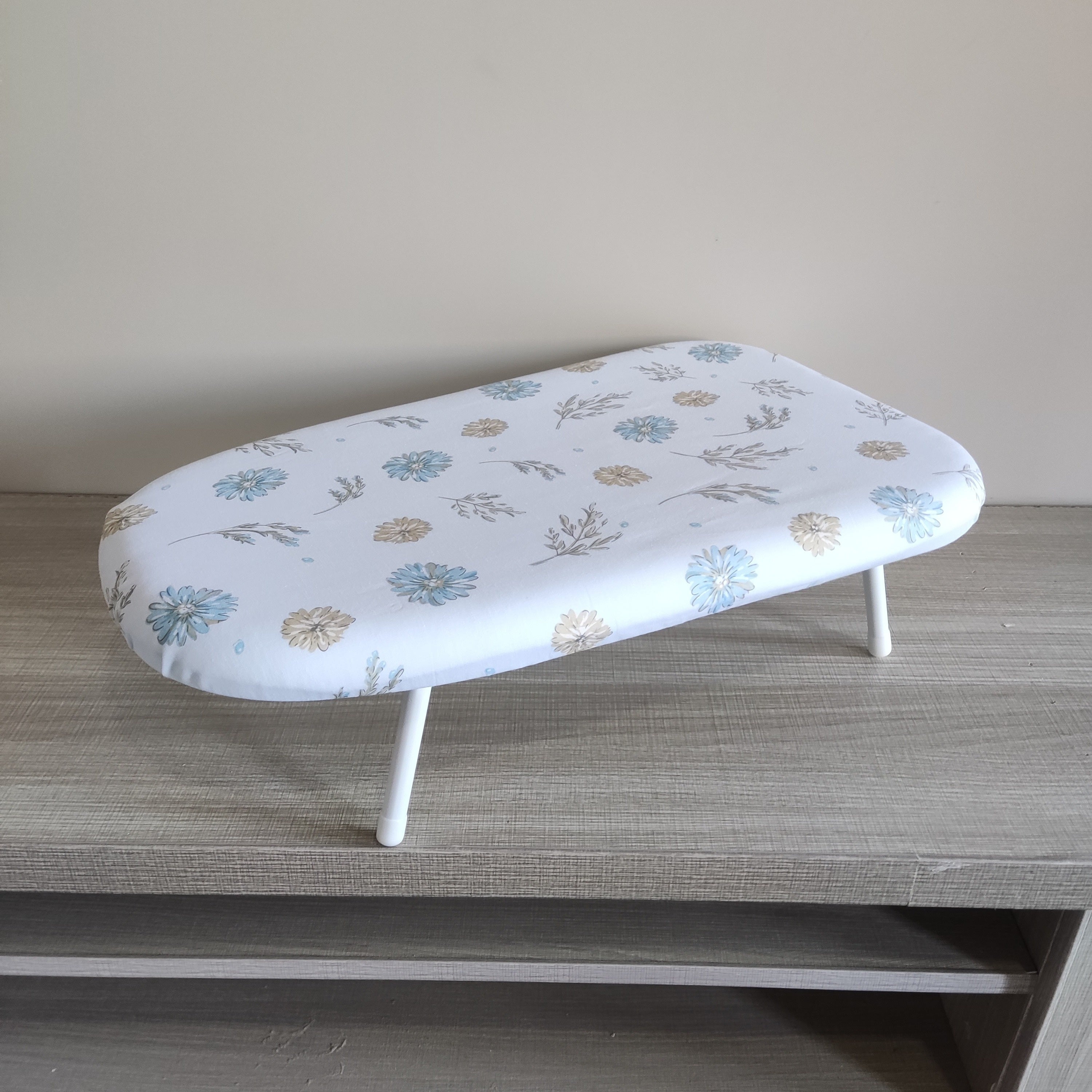 Pink and White Herringbone Foldable Ironing Board with Compact Surface