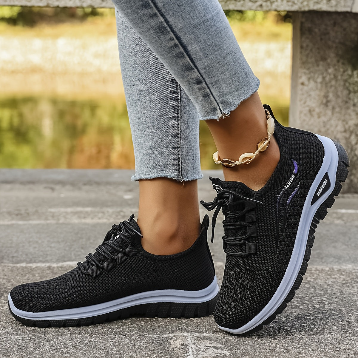 Women's Athletic Mesh Sneakers with Thick Sole and Non-Slip Outsole