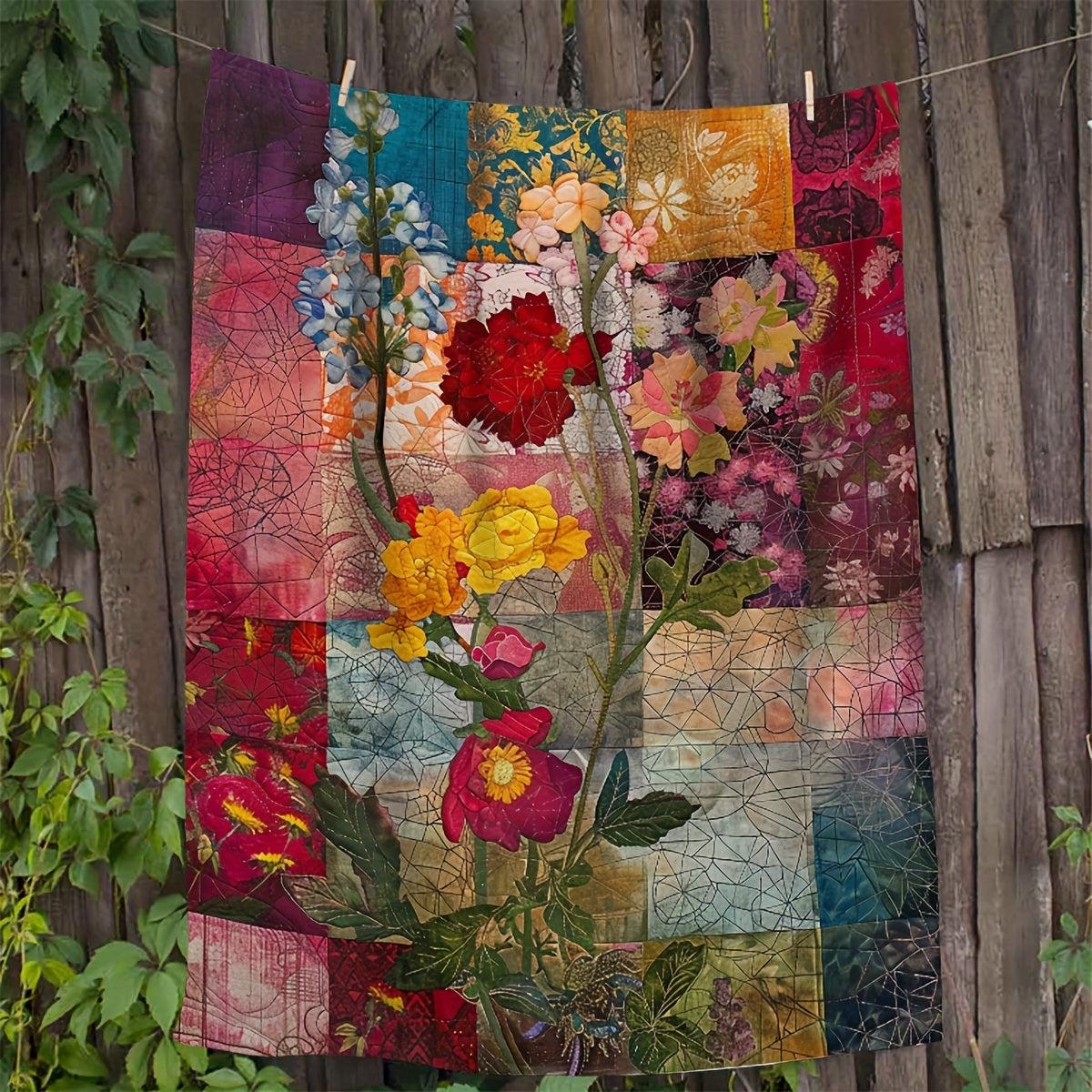Fleece Blanket with Floral Patchwork Design Cozy Rustic Cabin Style Throw for Daughters