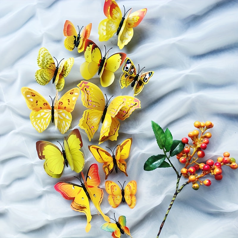 12 Pieces 3D Magnetic Butterfly Wall Stickers PVC Reusable Self-Adhesive for Home Decor
