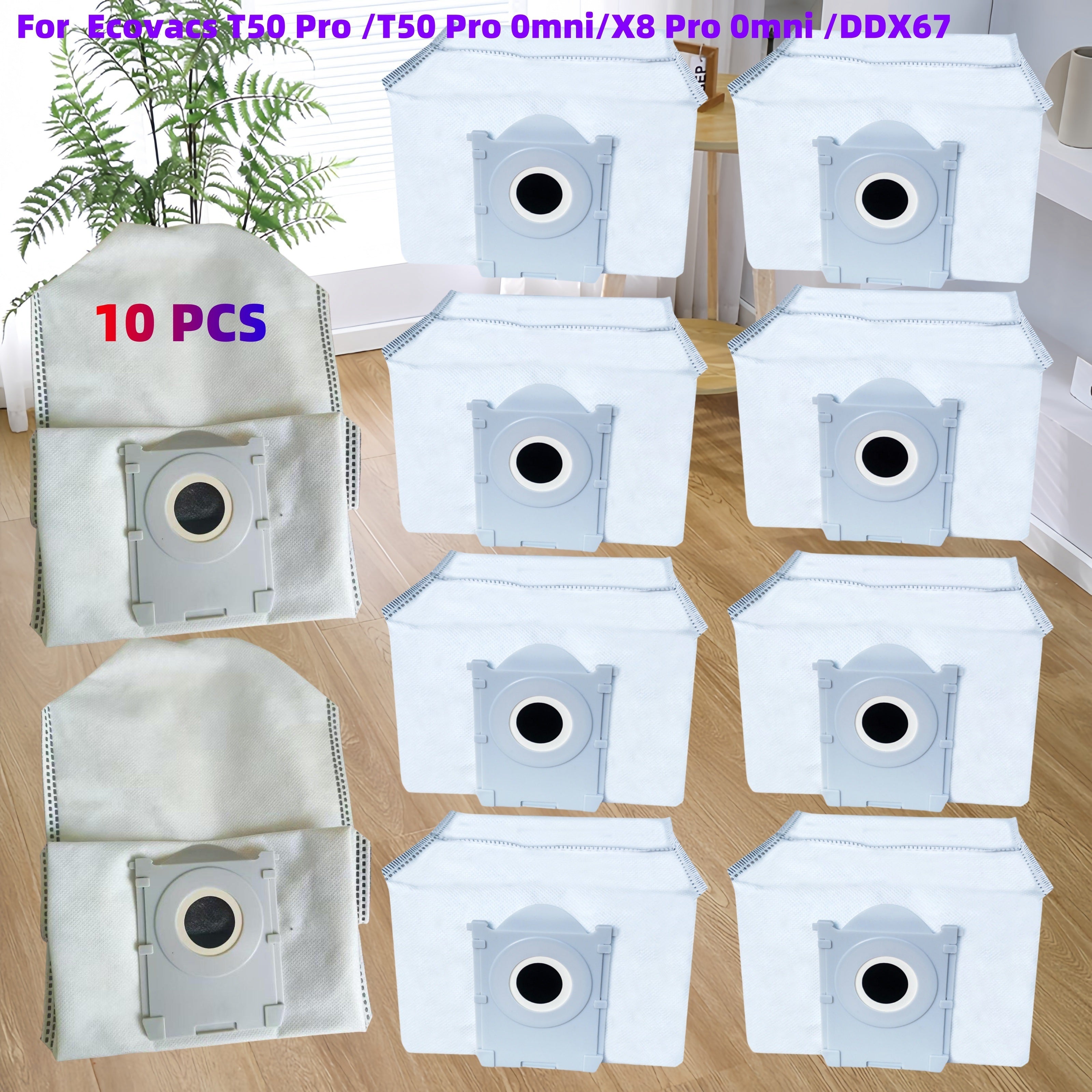 Ecovacs va DEEBOT robot tozalagichlari uchun 10 ta yuqori sifatli chang sumkasi to'plami - T50 Pro, T50 Pro Omni, X8 Pro Omni, DDX67 modellari uchun mos keladi