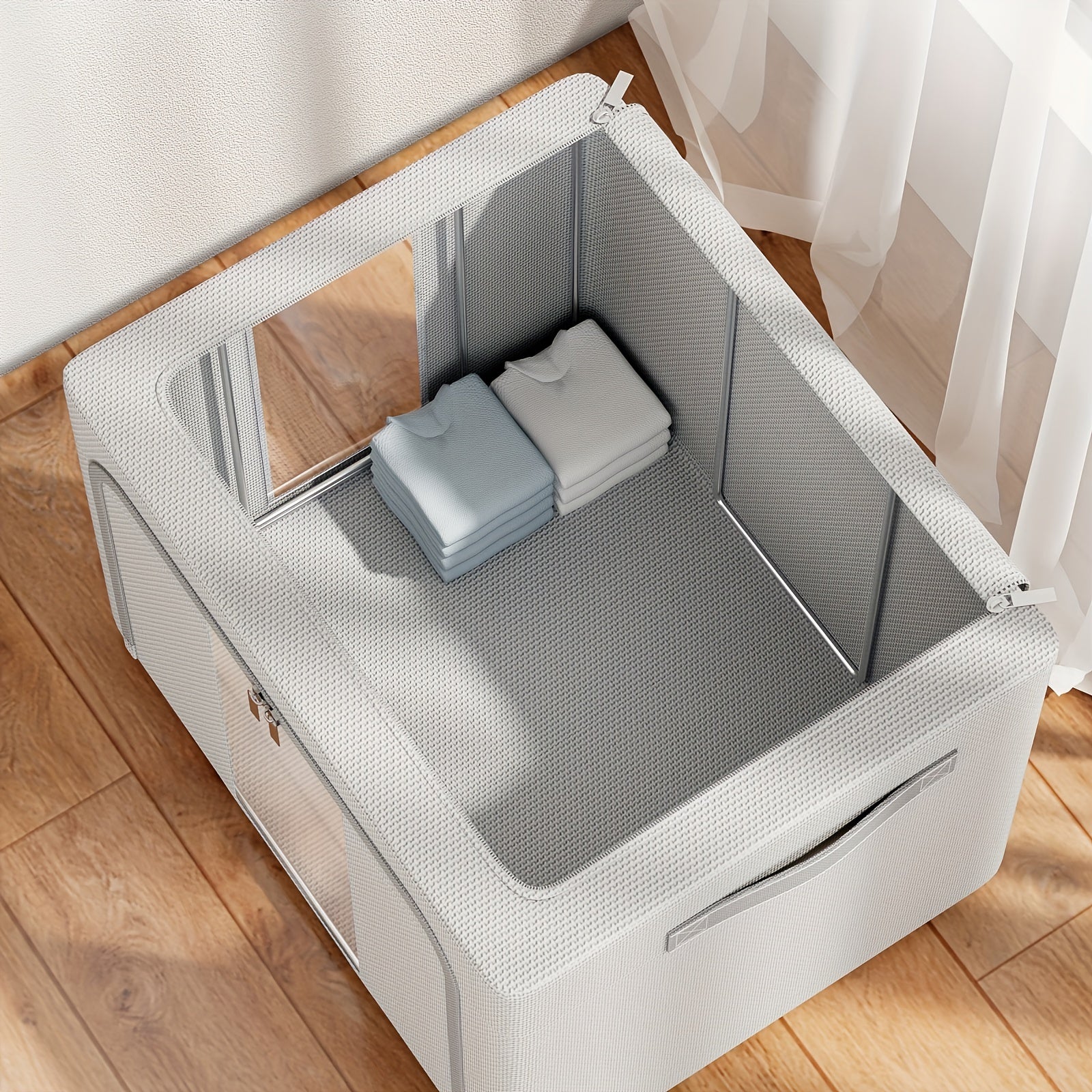 Oxford Fabric Storage Box with Visible Windows Zipper Large Capacity for Clothes and Blankets