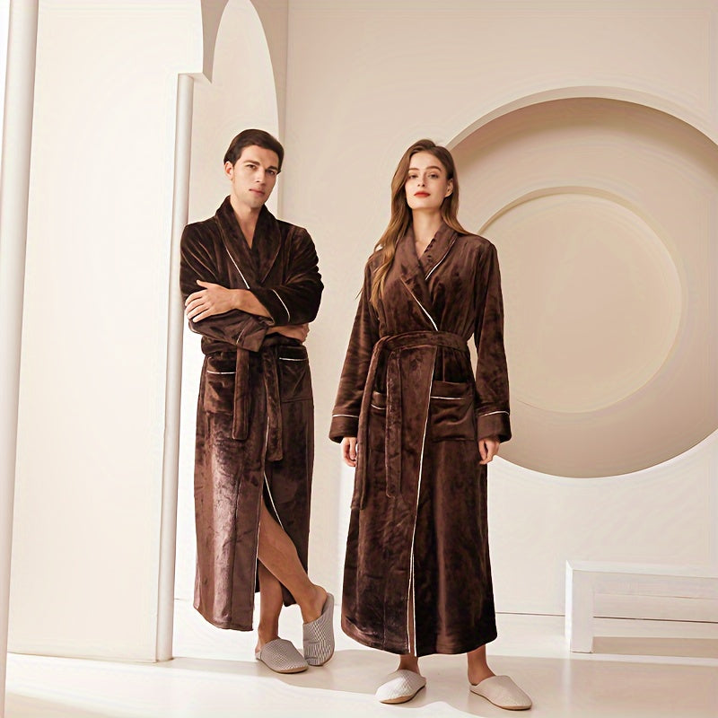 Kuz/Qish bathrobe, qulay uniseks pijama, uzun yengli va cho'ntakli qalin katta o'lchamdagi tunika, uy/hamom uchun iliq robe.