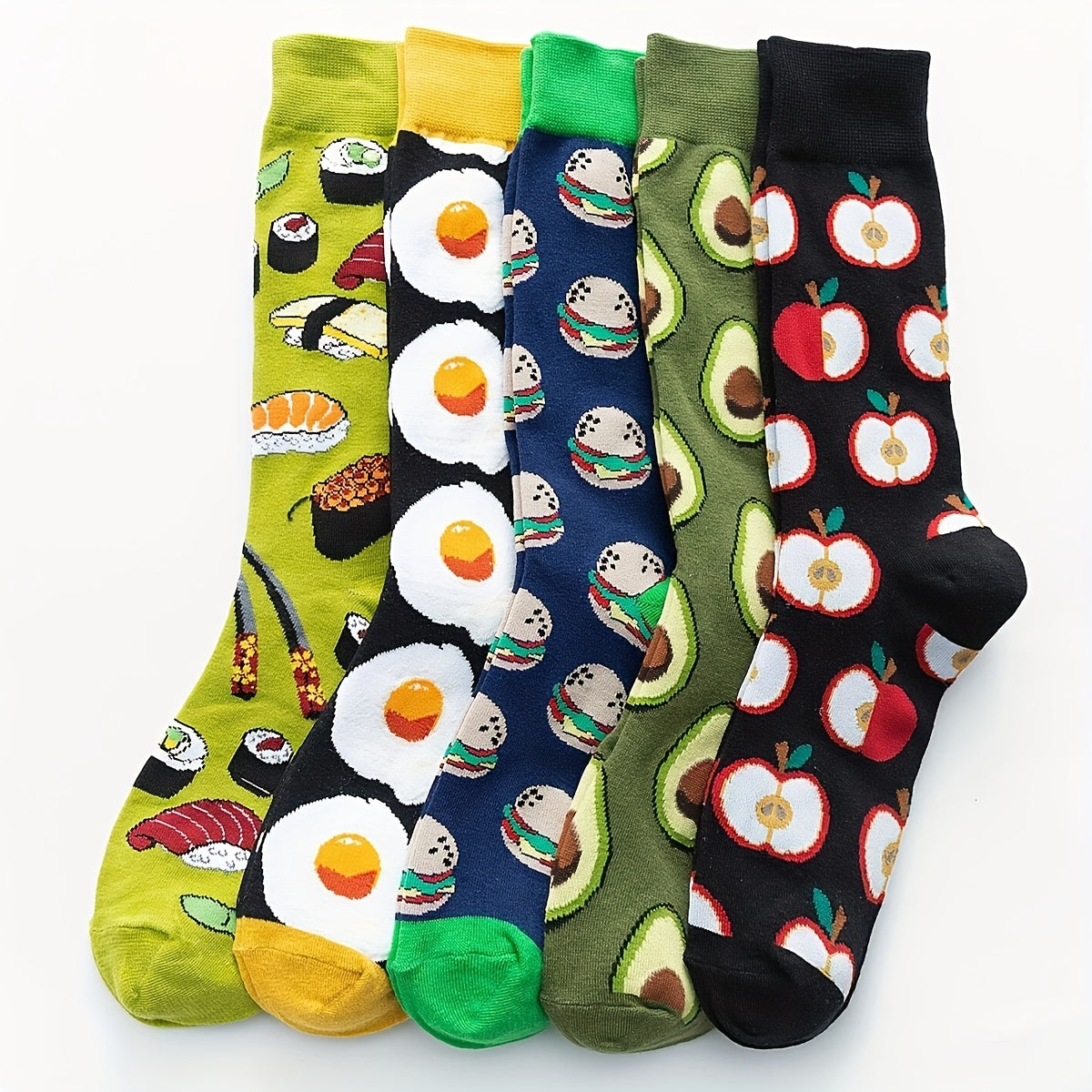 Women's Short Socks 5 Pairs Knit Fabric Fried Egg Burger Pattern Casual