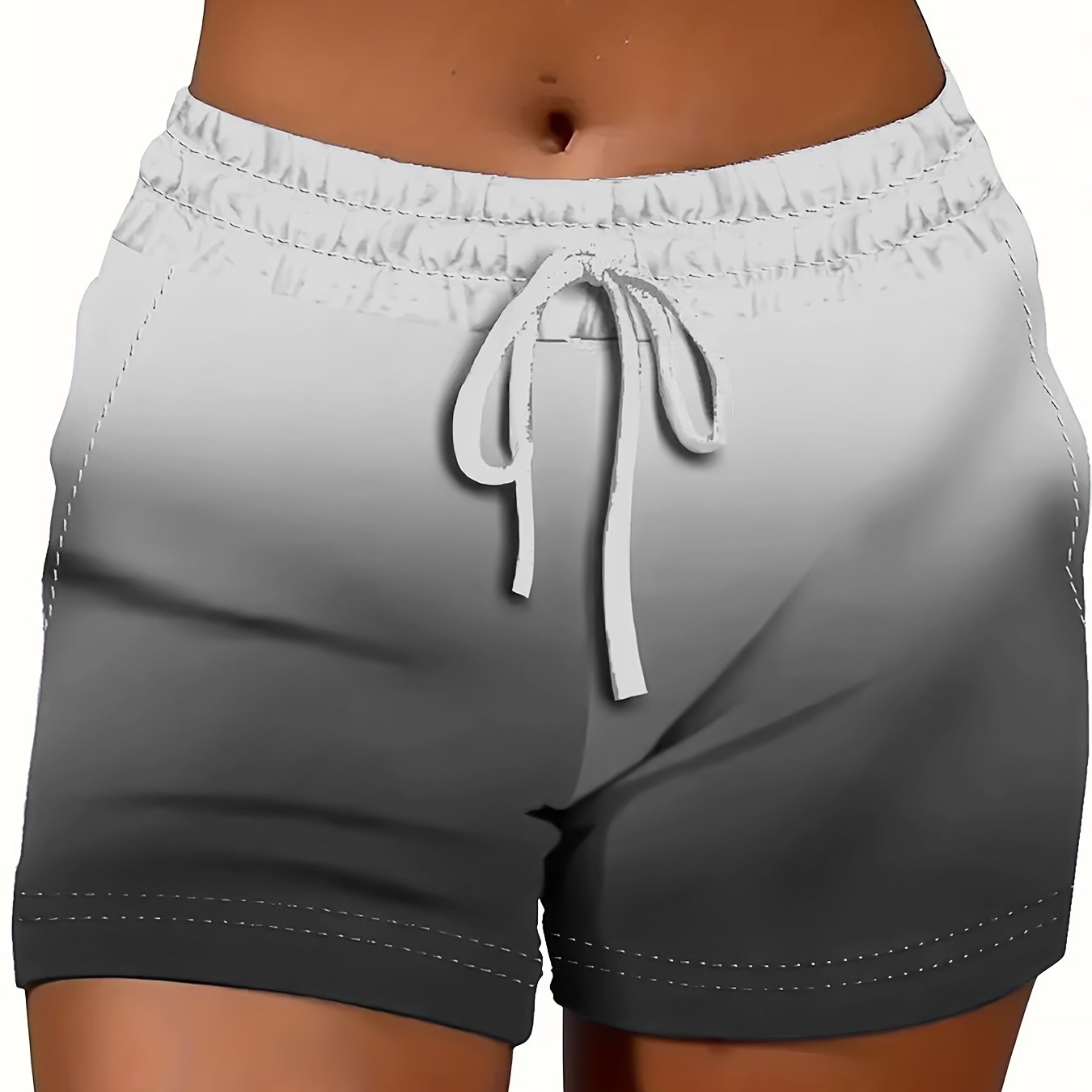 Women's Plus Size Summer Casual Gradient Drawstring Shorts Light Gray to Black