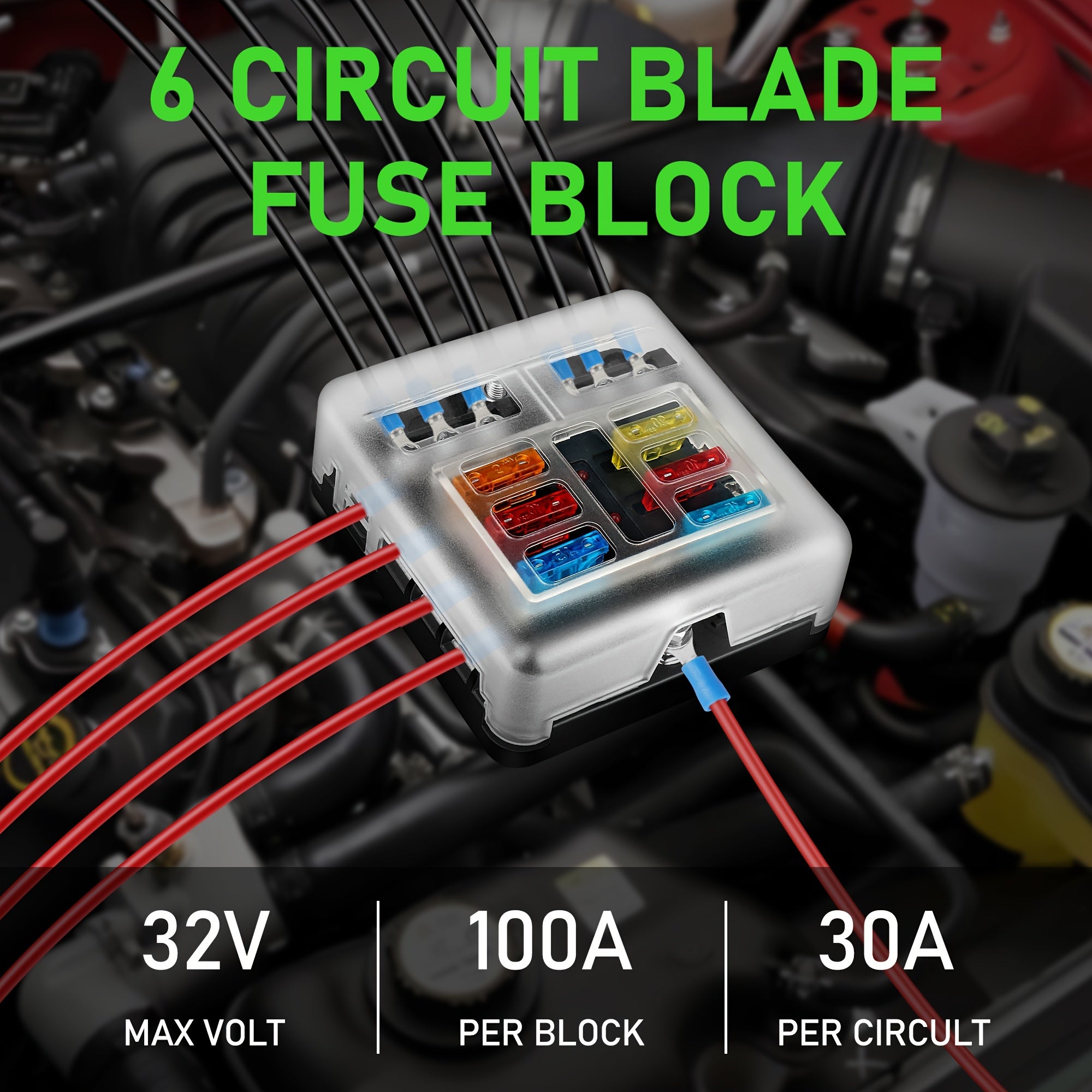 6-Way Fuse Box with LED Indicator Metal Automotive Marine Grade 12V