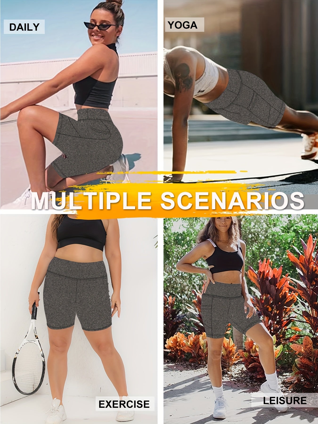 Женские шорты для йоги с высокой талией и карманами, дышащие с эластичной тканью