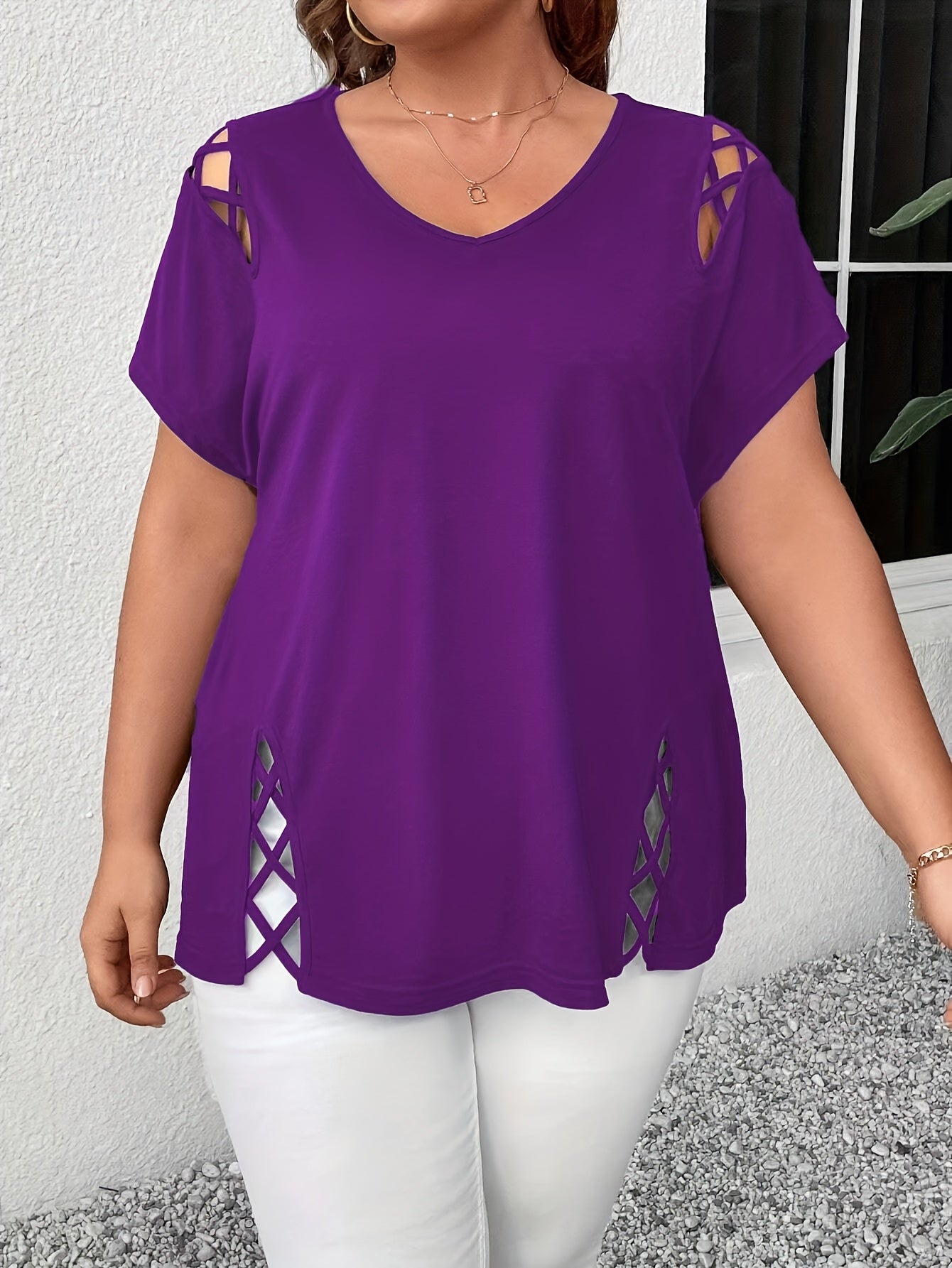 Plus Size Women's Cross-Strap Top European Style Casual Top
