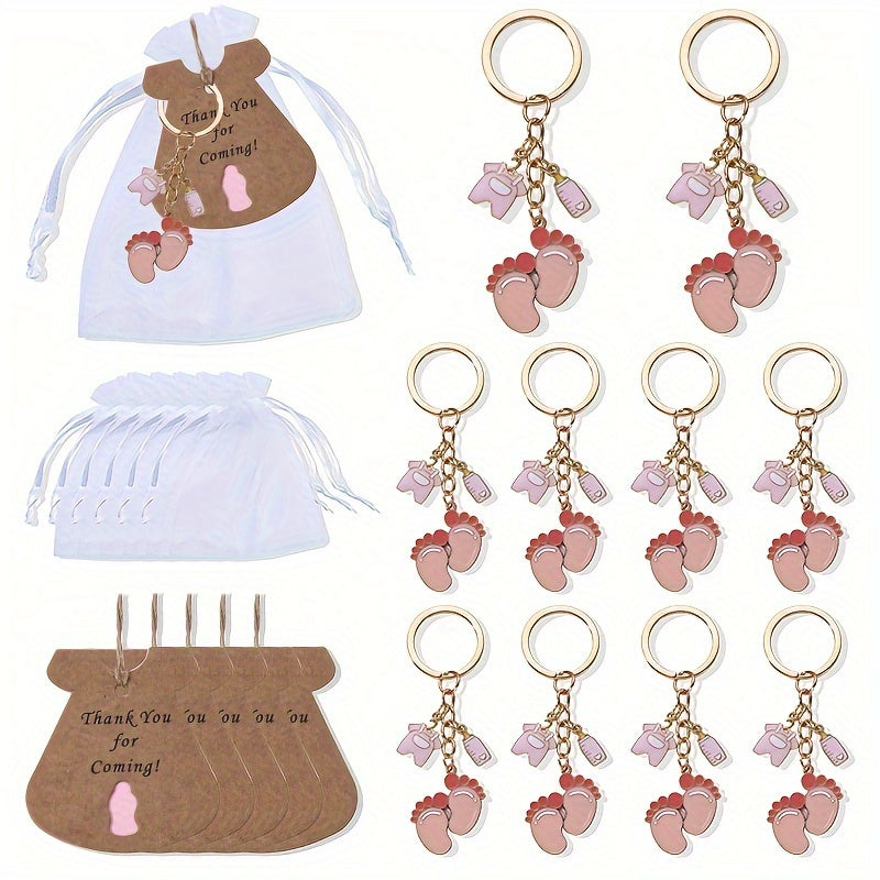 Juego de 10 llaveros de huellas de bebé de aleación, regalo lindo para baby shower para mamás y mujeres
